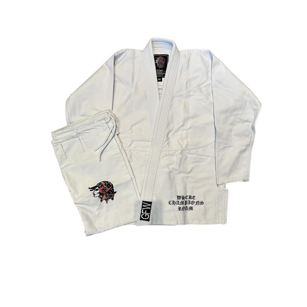 White Men’s Kimono Jacket & Pants Set with Embroidered Graphic - Picture 4 of 5